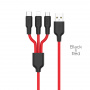 Кабель 3 в 1 Hoco X21 Silicone, lightning, micro USB, USB Type-C, черно-красный 1.2 м